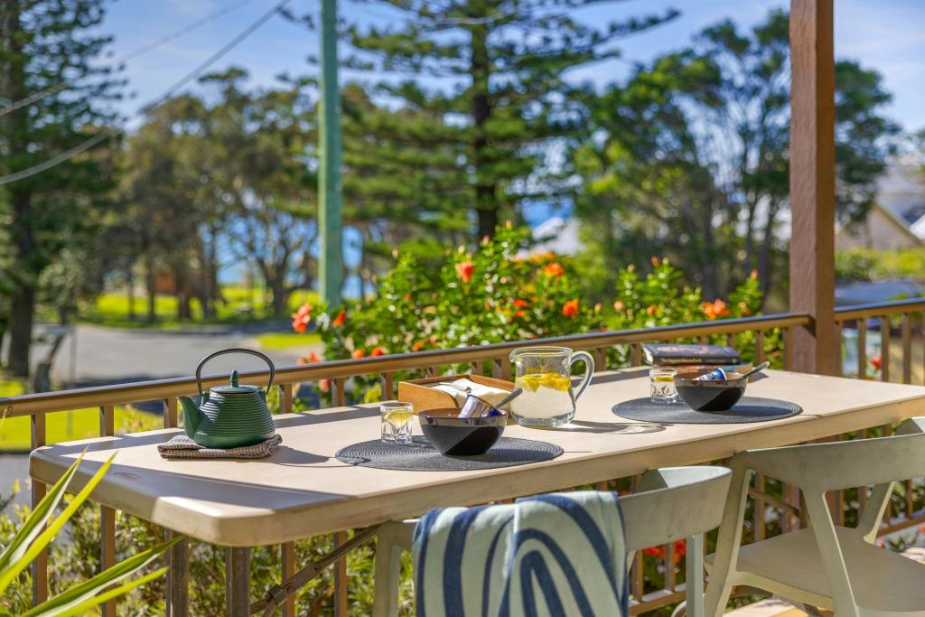 Outdoor dining with ocean views. Mikahs at Bonnys